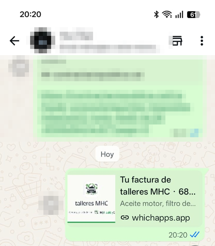 El WhatsApp que recibe el cliente con su factura